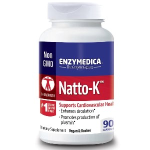 Natto-K contains a synergistic blend of Nattokinase NSK-SD (1,000 FU per capsule), Protease, Lipase, and Amylase, which has been shown to have high fibrinolytic activity (breaks down fibrin). Excess fibrin has been shown to contribute to cardiovascular issues, high blood pressure, poor circulation and slow tissue repair..